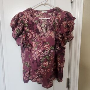 Maurices Floral Blouse with Ruffle Sleeves - Purple